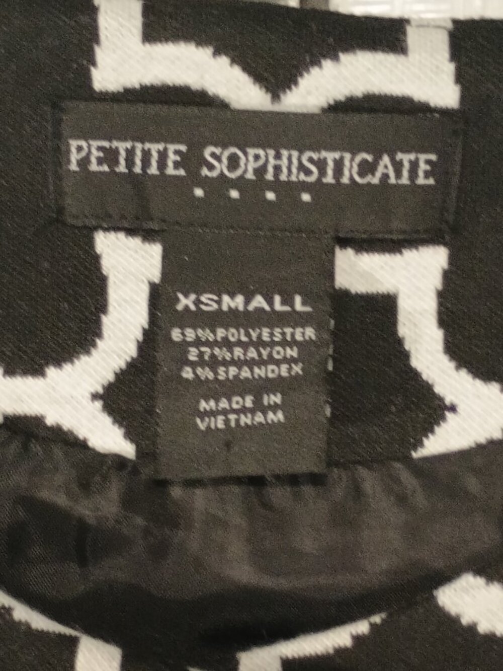Petite Sophisticate XS Black White Geometric Cropped Jacket Blazer 3/4 Sleeve - Picture 6 of 8